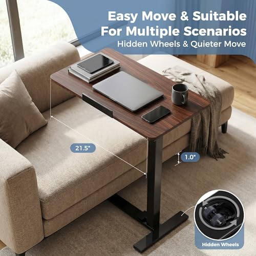 DUMOS Rolling Desk, Laptop Desk, Overbed Table with Wheels - Image 6