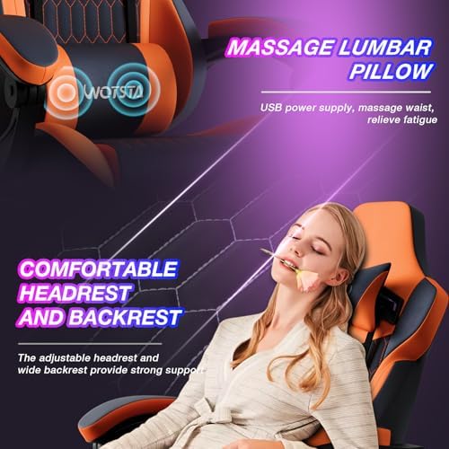 Gaming Chair with Footrest, High Back Gaming Chairs PVC Leather Ergonomic Gamer Chair with Adjustable Headrest Lumbar Support Racing Style Video Gaming Chair for Office/Home (Black Orange) - Image 6