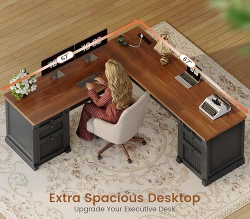 SEDETA L Shaped Office Desk with 4 Drawers Storage, 67"x67" Executive Desk - Image 4