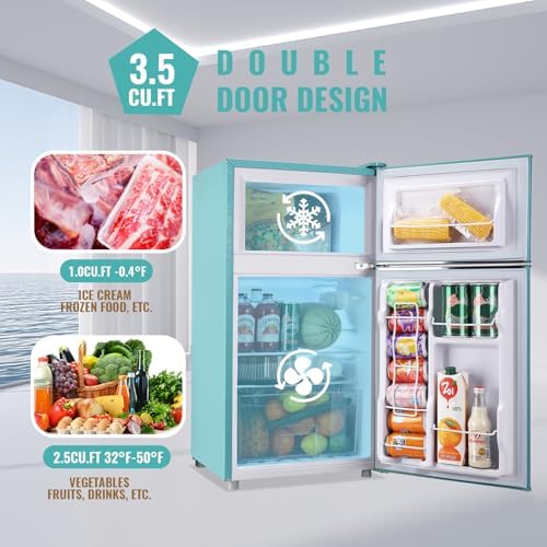 WANAI Compact Mini Refrigerator Small Refrigerator with Freezer, Retro Mini Fridge with Dual Door,7 Adjustable Thermostat, Adjustable Shelves For Dorm, Office Bedroom, Blue - Image 2