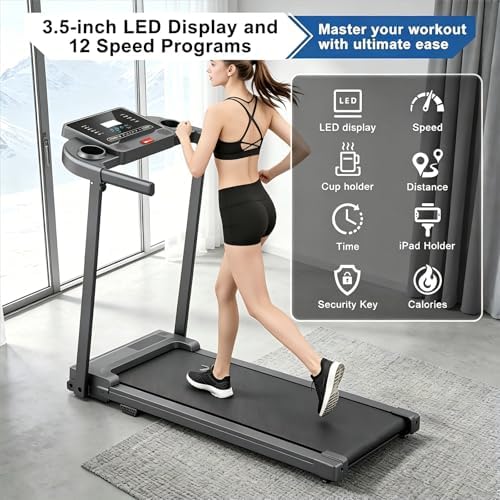 Treadmills for Home Walking Pad Machine- Foldable Treadmill with Handle Bar for Running Jogging Gym Compact Portable Small Caminadora Electrica Folding Quiet Tred Mills Motor & LED Dispay Pcrignbm - Image 3