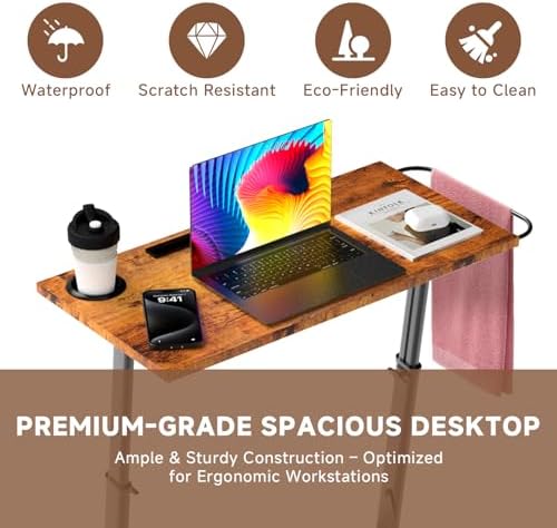 Adjustable Treadmill Walking Pad Desk, for Bike/Cycling Trainer, Workstation Standing Desk, Trainer Stand Table for Indoor, Treadmill Attachment-Exercise While Working or Watching TV, Rustic Brown - Image 3