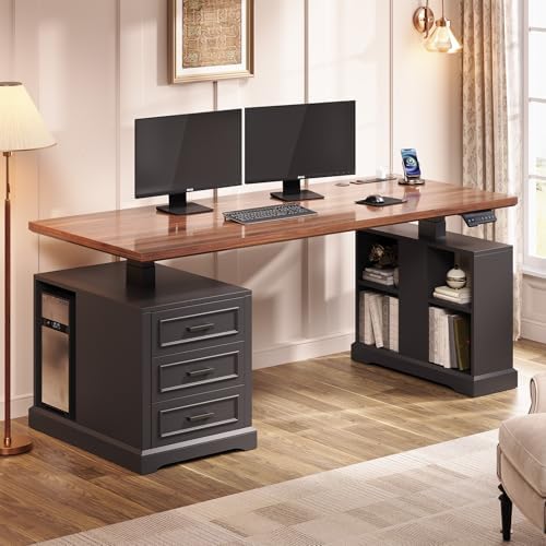 SEDETA 63" Farmhouse Electric Standing Desk with 3 Drawers, Storage Shelves by SEDETA