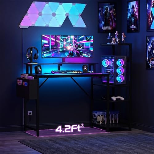 Gaming Desk 43 Inch Computer Table with Storage Shelves & Monitor Stand - Image 2