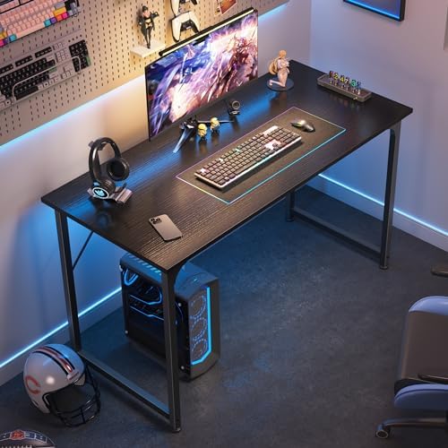 Huuger Modern Simple Office Desk, 40 Inch Gaming Desk with Storage, Black Metal Frame, Large Legroom - Image 4