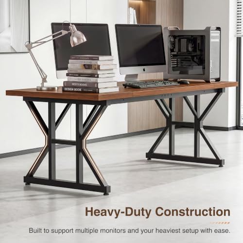 YOUDENOVA 71 Inch Executive Desk, Large Computer Office Desk Workstation with Thick Desktop & Heavy Duty Metal Legs, Modern Industrial Wood Writing Study Table for Home Office (Deep Brown/Black) - Image 5