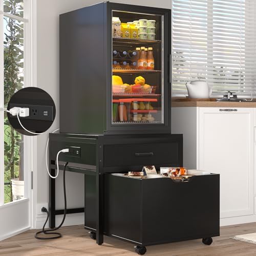 Unikito Mini Fridge Stand with Drawer Storage & Power Outlet, Black by Unikito