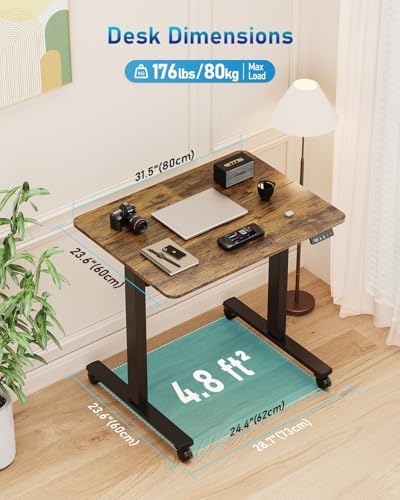 32" Small Rolling Electric Standing Desk Adjustable Height for Home Office - Image 2