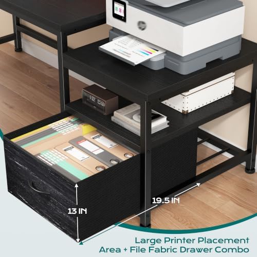 EnHomee 56.5" Office Desk with Drawers & Printer Space for Home Work,Black - Image 5