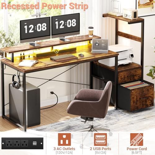 Aheaplus 59" Gaming Desk with RGB LED & Power Outlet &PC Case/Printer Stand - Image 5