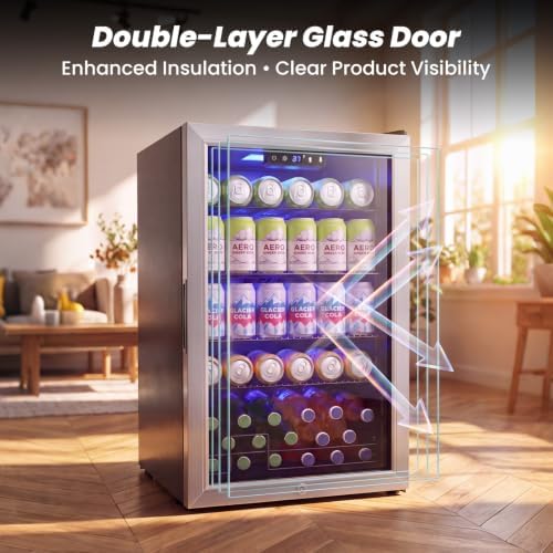 20" Beverage Refrigerator Cooler, 3.4 Cu. Ft. Drink Fridge with Glass Door - Image 6