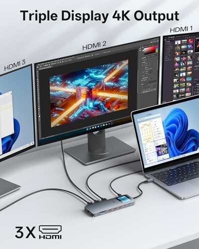 Selore Laptop Docking Station 3 Monitors USB C Docking Station 3 HDMI - Image 3