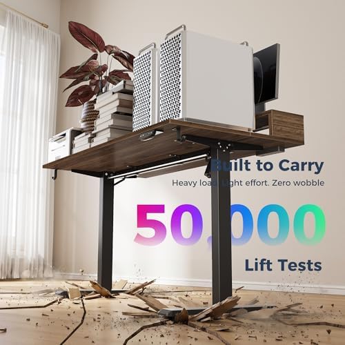Klicelor Electric Standing Desk with Shelf, 55 Inch Height Adjustable Desk with Power Outlets & LED, Sit Stand Up Table with Monitor Stand, Computer Workstation for Home Office, Dark Walnut - Image 4