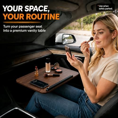 Large Adjustable Car Desk with Premium Solid Wood Tabletop, Tilt & 360° Swivel Portable Workstation, Height Adjustable Mobile Car Desk for RV, Home Office, Reading, Gaming and Writing - Image 6