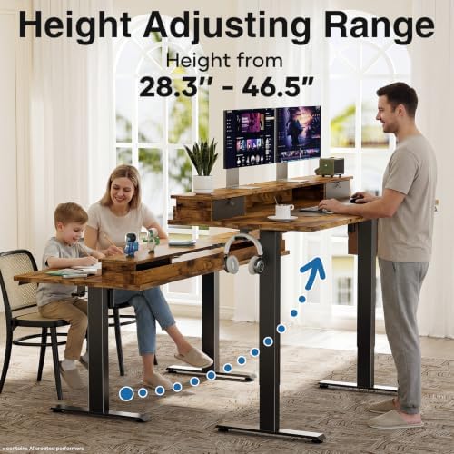 Veken 47x28 in Electric Standing Desk with Drawers, Adjustable Table, Brown - Image 5