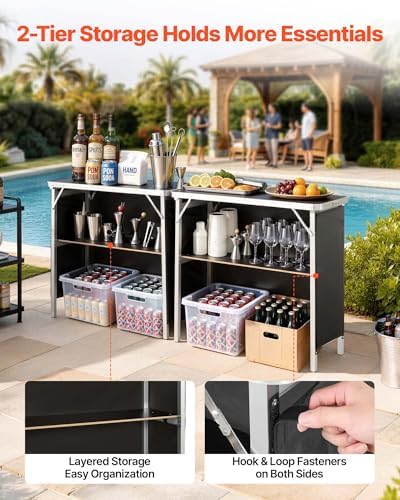 VEVOR Folding Portable Bar Table, 2 pcs, 38.6 x 15.2 x 34.3 in, with Carry Bag, Storage Shelf, Detachable Skirt, Quick and Easy Setup, Foldable Mobile Bartending Station for Events, Party, Tradeshow - Image 5