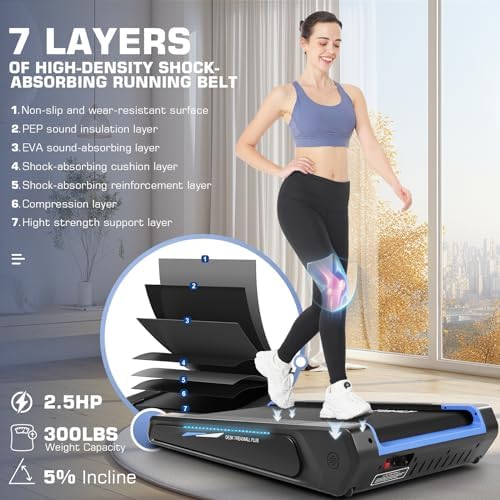 FUNMILY Smallest Walking Pad with 5% Incline, 2 in 1 Under Desk Treadmill for Home Office, 2.5 HP Mini Compact Walking Treadmill, Installation-Free/300lbs Weight Capacity/Unique Lighting Design - Image 6