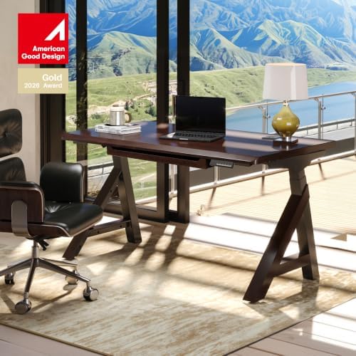 FLEXISPOT 63" WoodiX Solid Wood Executive Standing Desk with Drawer, Walnut - Image 3