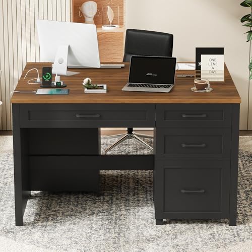 Farmhouse 47" Executive Desk, Computer Desk with File Drawer, Black Brown - Image 7