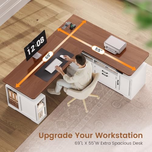 SEDETA Farmhouse L Shaped Executive Electric Standing Desk with 4 Drawers - Image 5
