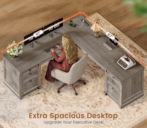 SEDETA L Shaped Office Desk with 4 Drawers Storage, 67"x67" Executive Desk - Image 4