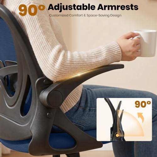 Primy Drafting Chair Tall Office Chair with Flip-up Armrests Executive Ergonomic Computer Standing Desk Chair with Lumbar Support and Adjustable Footrest Ring (Navy) - Image 6