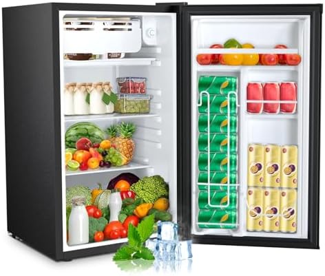 Electactic 3.2 Cu.ft Mini Fridge with Freezer, Compact Refrigerator with Reversible Single Door, Adjustable Thermostat, Low Noise, Energy Efficient for Office, Dorm, Bedroom, Apartment (Black) by Electactic
