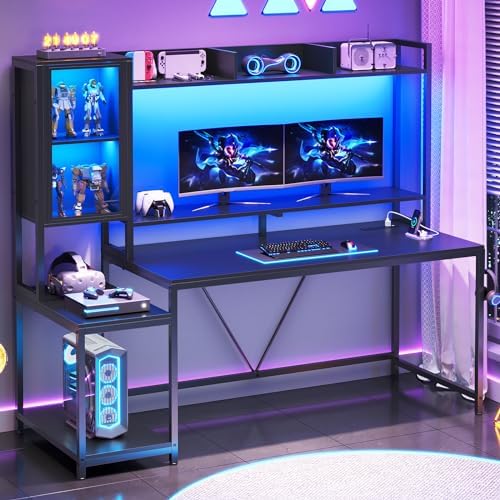 SEDETA 60'' Gaming Desk with Storage, Hutch, Display Cabinet and LED Lights by SEDETA
