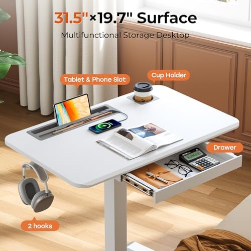 32" Mobile Desk with Drawer, Rolling Standing Desk on Wheels - Image 4