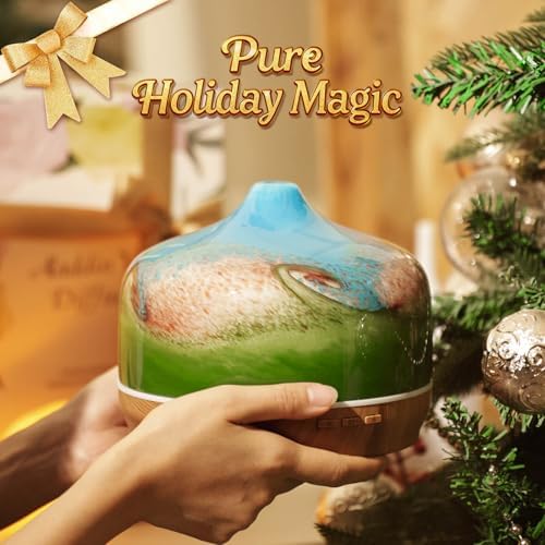 Porseme 500ml Glass Essential Oil Diffuser Aromatherapy Ultrasonic Cool Mist Humidifier 15-21 Running Hours Waterless Auto-Off Air Diffusers for Sleeping Yoga Working Spa(Blue Grass) - Image 6