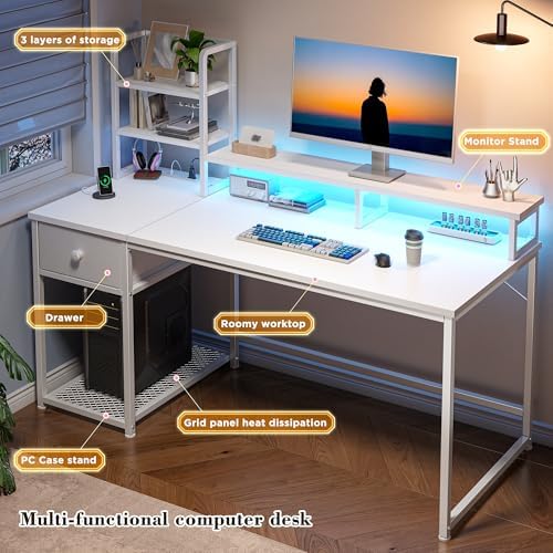 EnHomee 44" Small White Gaming Desk with Hutch & Shelves for Teen Gamer - Image 5