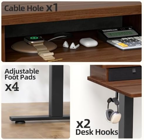 TIQLAB 48 * 24 inch Standing Desk with Two Drawers&Top Shelf, Black Walnut - Image 5