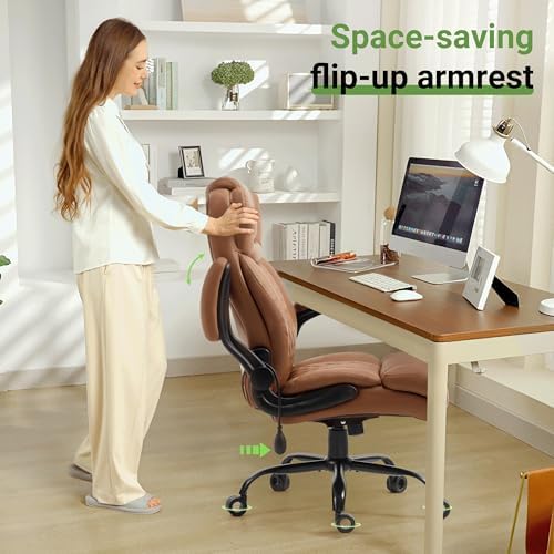 Office Chair, Big and Tall Executive Chair with Air-Lumbar Support, Breathable Desk Computer Chair with Adjustable Flip-up Armrests, Wide Cushion Seat Swivel Home Office Chair - Image 6