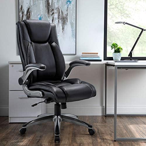 COLAMY Office Desk Chair, Ergonomic Computer Chair with Padded Flip-Up Arms and Thick Cushion, Leather office chair with High Back Adjustable Height and Tilt for Working for Working, Study, Gaming,2PC - Image 2