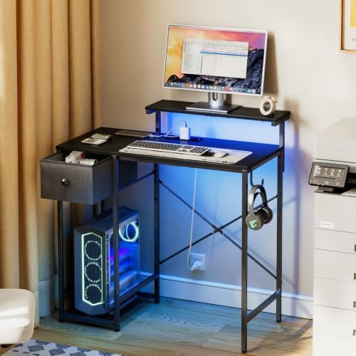 X-cosrack 33.5" Small Gaming Desk with LED Lights & Power Outlets, Drawers - Image 2