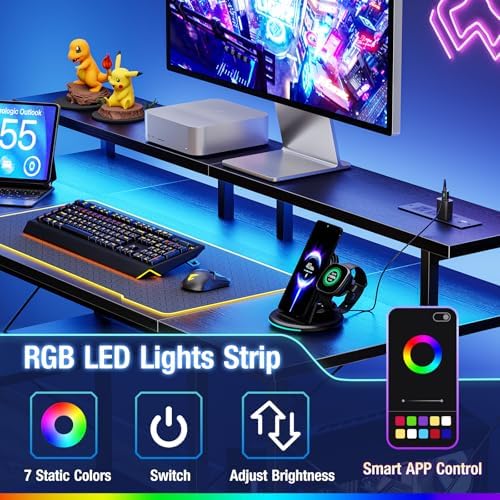 DUMOS 47” Gaming Desk with USB Charging Ports & LED Lights, Black - Image 5