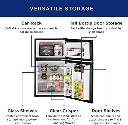 GE Double-Door Mini Fridge, Freestanding Compact Refrigerator with Freezer, 3.1 Cu Ft, Black, GDE03GGKBB - Image 3