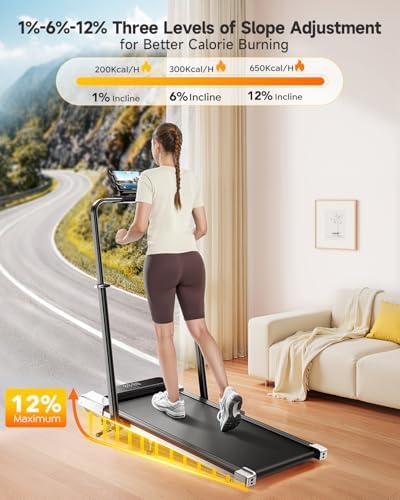 TOPUTURE Walking Pad Treadmill with 12% Incline, 6 in 1 Folding Treadmill with Adjustable Handle Bar for Home/Office, Under Desk Treadmills Portable Walking Pad with App, Remote Control & LED Display - Image 2