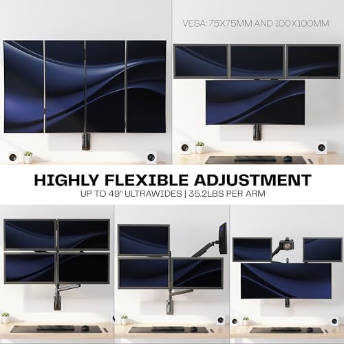 VIVO Quad Ultrawide Wall Mount, Heavy Duty Pneumatic Arm Monitor Station, Fits Four 38 inch Screens, Pneumatic Height Adjustment and 140lb Weight Capacity, Black, MOUNT-V400D - Image 4