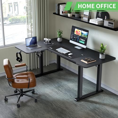 X-Win 63 Inches L-Shaped Electric Standing Desk, Dual Motor Height Adjustable Stand Up Corner Desk, Sit to Stand Workstation, Carbon Fiber Top - Image 4