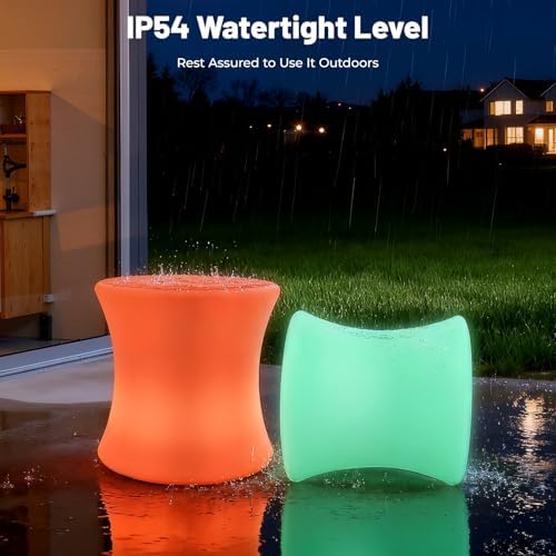 Rechargeable LED Cube Chair Light with Remote, Outdoor Waterproof 16 Colors Changing LED Cube Stool Seat Side Table, Floor Lamp Night Light Glow Furniture for Home Bedroom Patio Garden (Drum, 16") - Image 4