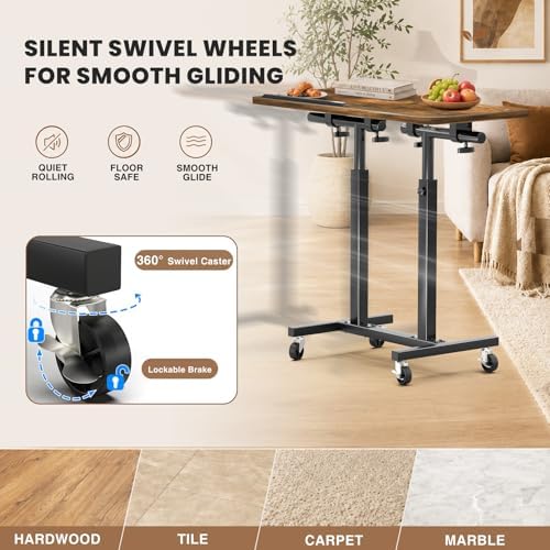 Elowen Rolling Laptop Desk with Wheels, Double-Pole Portable Overbed Table - Image 6