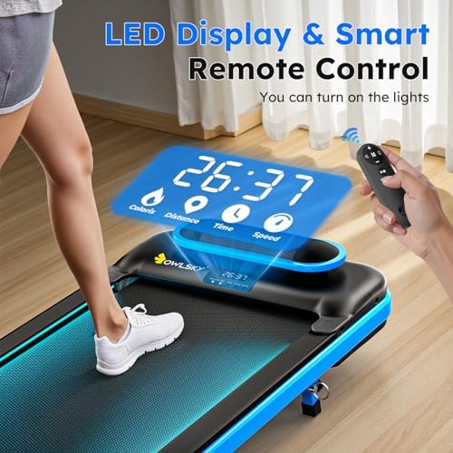 OWLSKY Walking Pad & App, 2 in 1 Under Desk Treadmill for Home & Office, 2.5 HP Quiet Mini Treadmill Max 250 lbs with Remote Control & LED Display, Compact Tapis Roulant (Blue) - Image 5