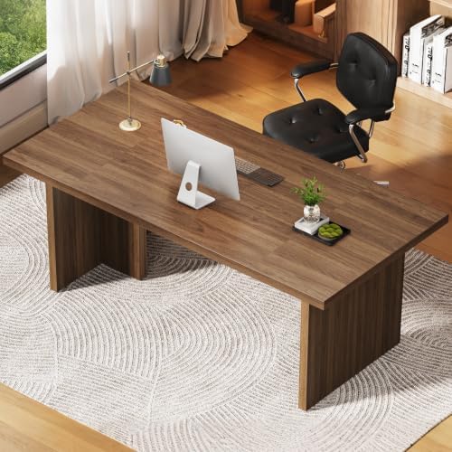 RALGEND 70.9" Executive Desk, Computer Office Desk with Large Tabletop and Sturdy Pedestal Legs,Long Wooden Conference Meeting Room Table for Home Office, Walnut - Image 7