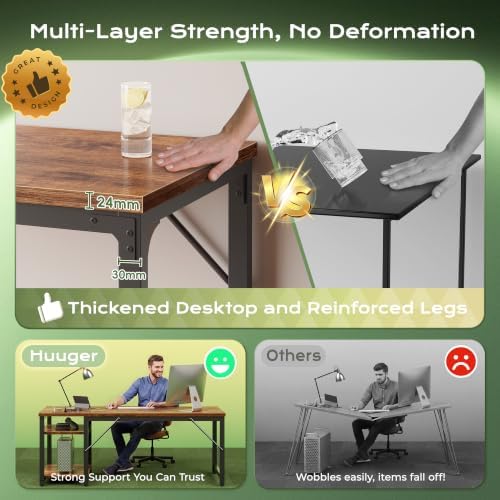 Huuger 63'' x 23.6'' Computer Desk with Power Outlets, 0.95'' Thick Desktop - Image 4