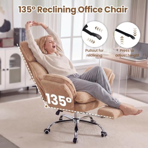 Big and Tall Office Chair with Flip Arms and Footrest, Teddy Criss Cross Legged Home Office Desk Chair with Pet Seat, Comfy Reclining Computer Gaming Chair, Khaki - Image 3
