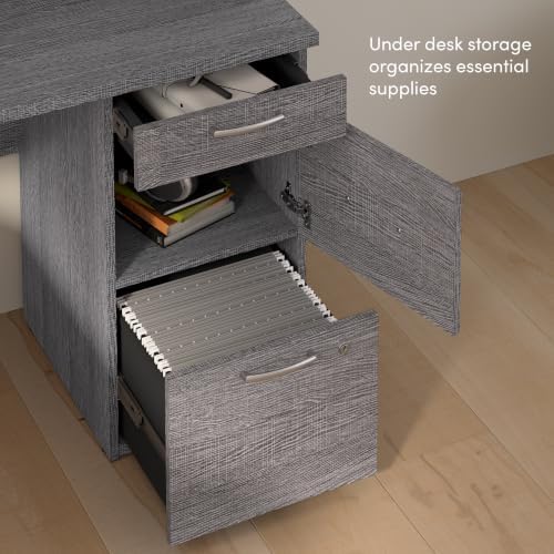 Bestar U or L Shaped Desk with Hutch and Drawers, Bark Grey, Logan, 66W - Image 4