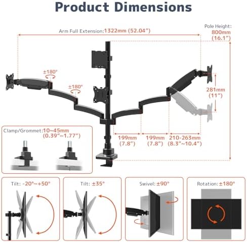 PUTORSEN Quad Monitor Mount for 49’’ Top and 27’’ Screens on Lower - Image 6