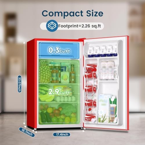 BANGSON Mini Fridge with Freezer 3.2 Cu.Ft for Bedroom and Office Red - Image 2