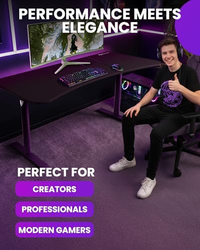Arozzi Arena Ultrawide Curved Gaming and Office Desk with Full Surface Water Resistant Desk Mat with 3 Custom Monitor Mount Cut Outs and Under The Desk Cable Management Netting - Deep Purple - Image 6